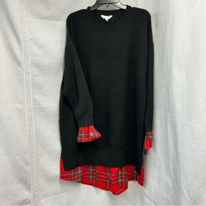Time and Tru Black and Red Long Sleeve Sweater‎ Dress size XL 16-18